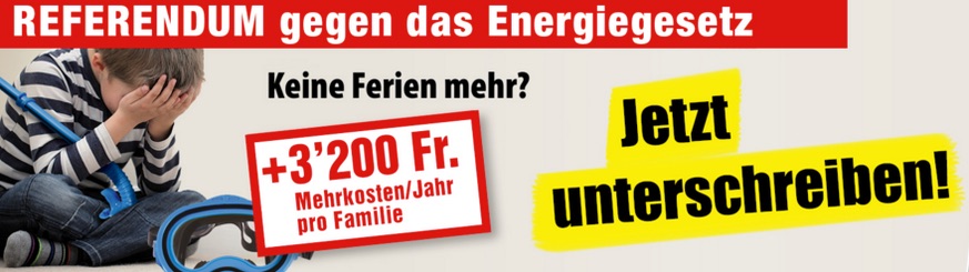 «Keine Ferien mehr? +3'200 Franken Mehrkosten/Jahr» | Kampagneninserat der SVP 2016 gegen die ‹Energiestrategie 2050›.